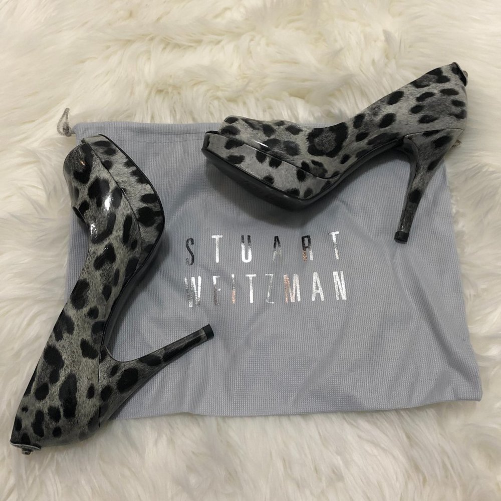 ✨ HOST PICK✨*BRAND NEW* Stuart Weitzman Leopard Print Peep Toe Heels - Size 6.5 - Picture 7 of 11